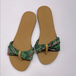 Havaianas Green Tropical Bow Slide Sandals